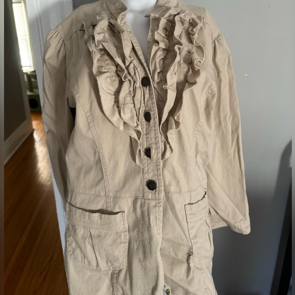 Dressbarn Khaki Blazer with Ruffles